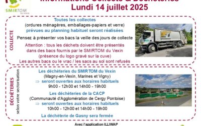 informations collecte et déchèteries lundi 14 juillet 2025